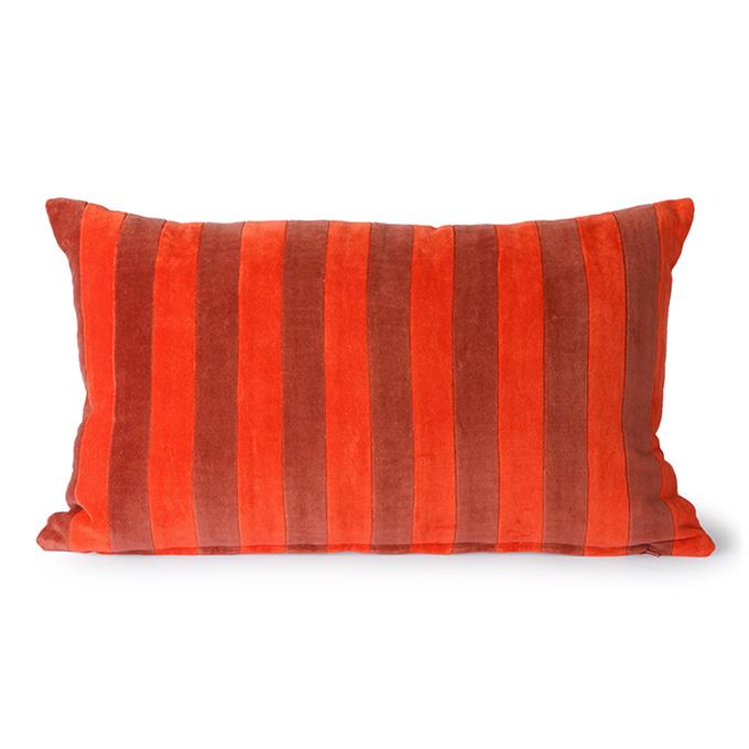 HK Living striped velvet cushion red / bordeaux (30x50)