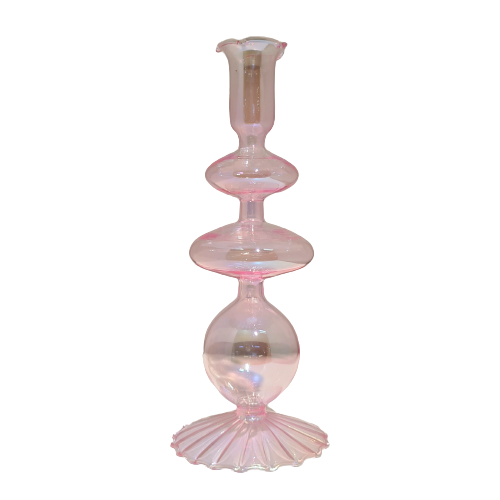 RAVIE Colored Glass Candlestick Pink Mermaid