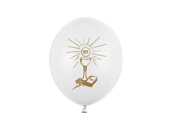 Partydeco Balloons 27cm, Holy Communion, Pastel Pure White