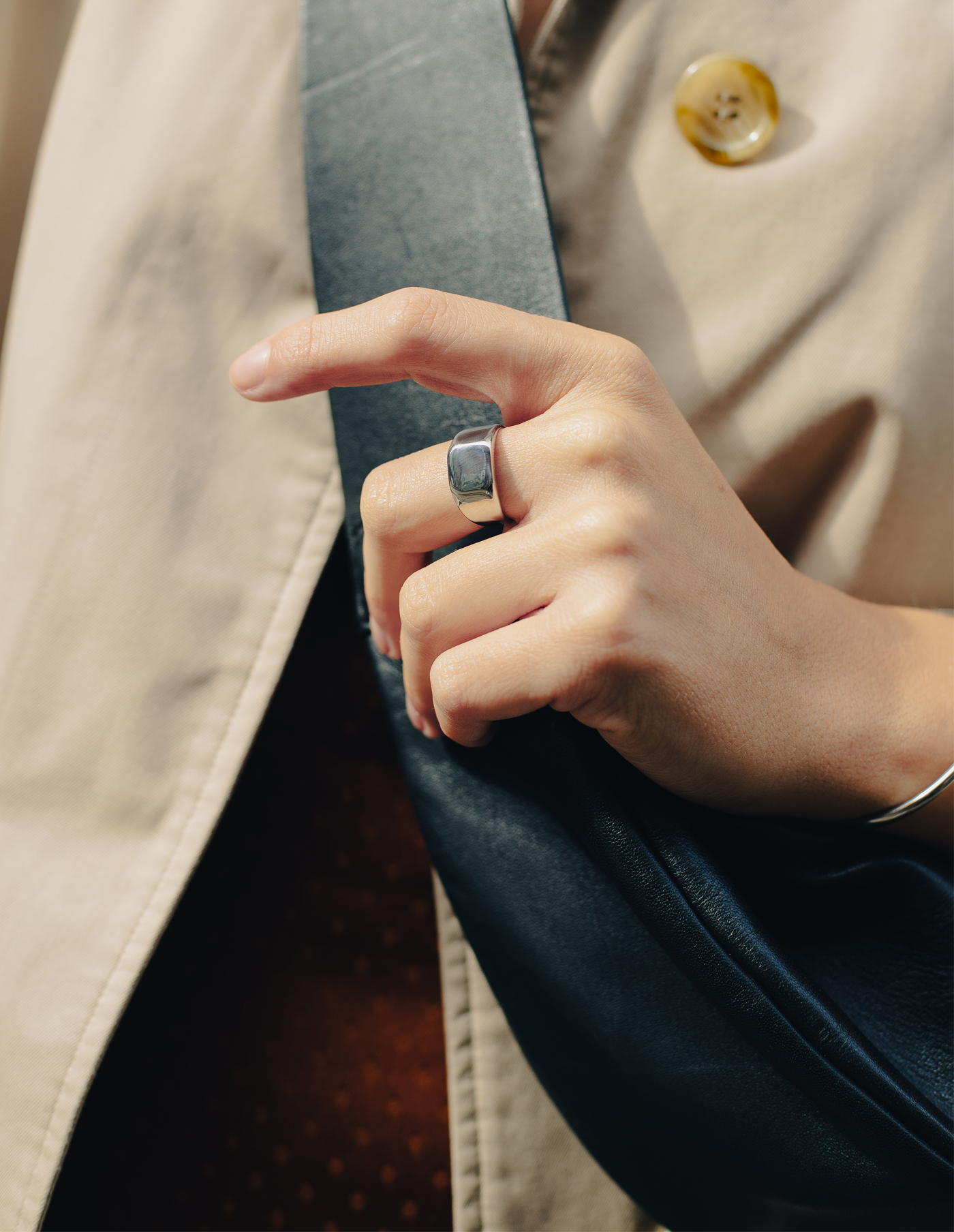 Silver Square Signet Ring Tarnish-Free Waterproof Silver