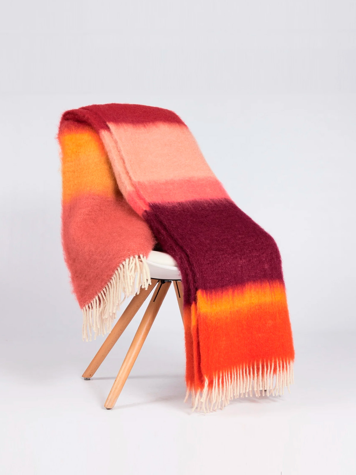 Ezcaray Colourful Wool Mohair Cashmere Throw Blanket Peach Matisse