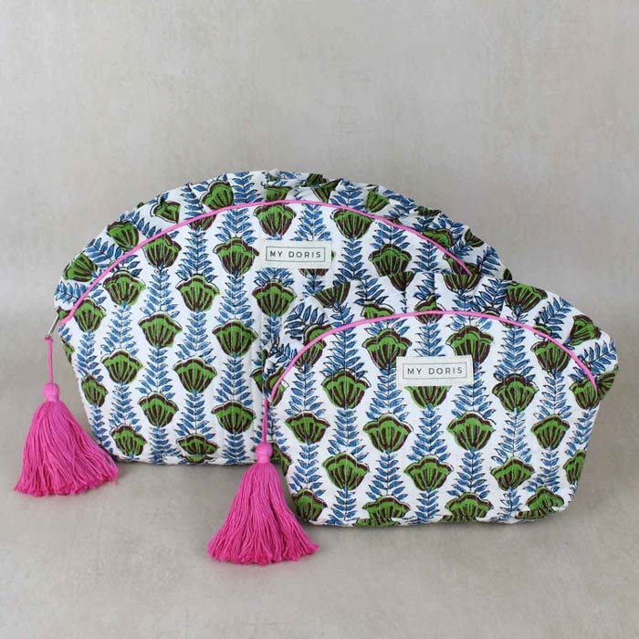 Green Block Print Washbag