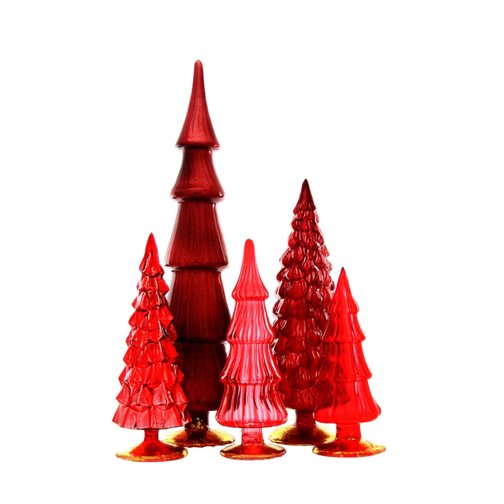 Cody Foster & Co Set of 5 Red Glass Trees