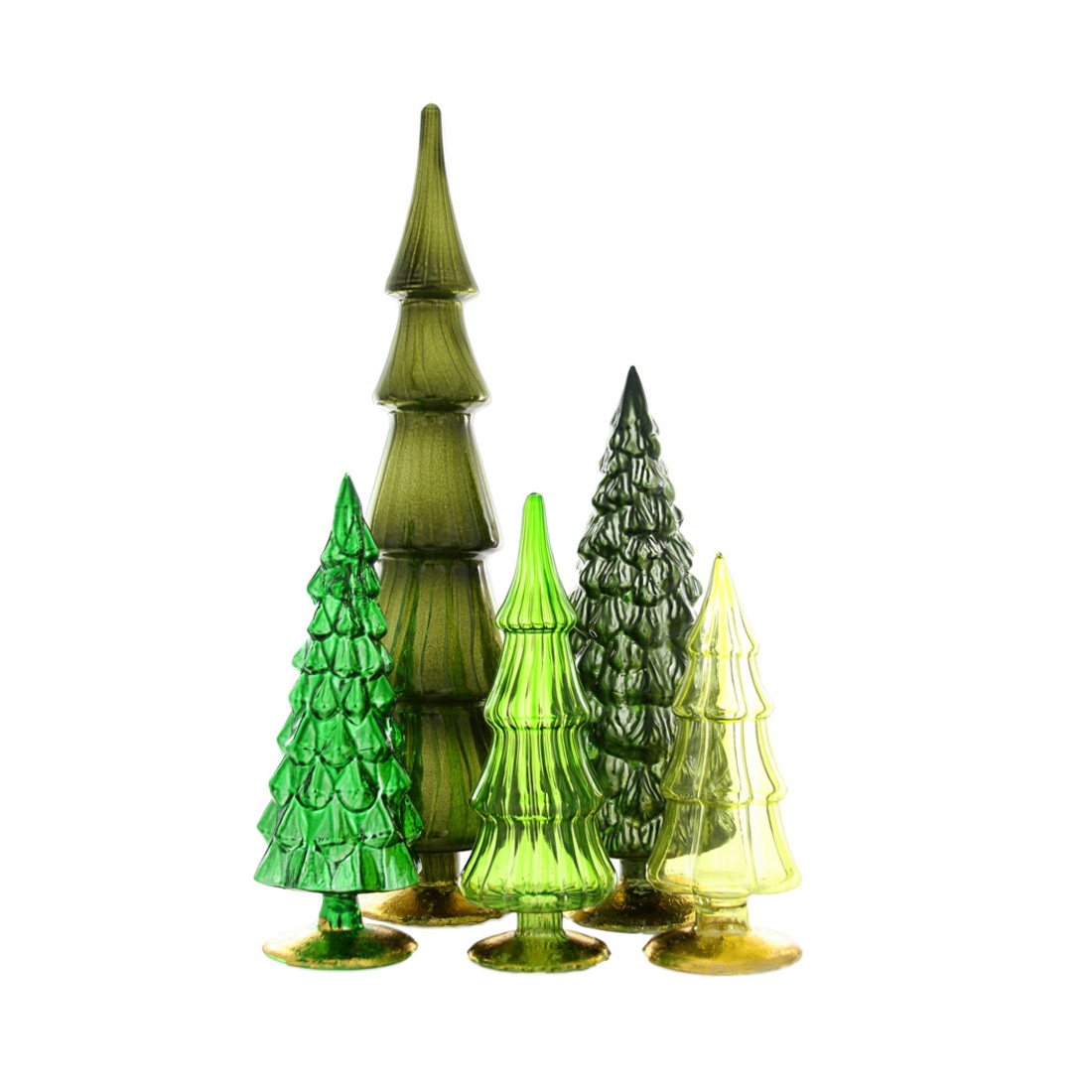 Cody Foster & Co Set of 5 Green Glass Trees