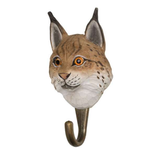 Wildlife Garden Wood Handcarved Hook Lynx