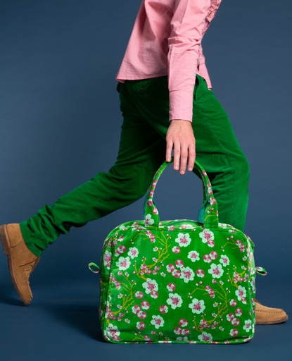 Les Touristes Velvet Poppins Weekend Bag, Blossom Green