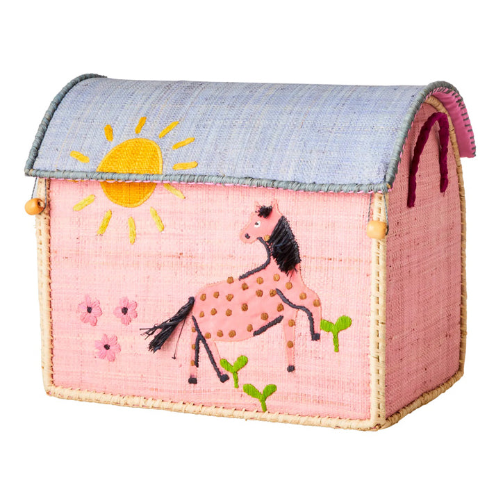 Rice Raffia Toy Storage Basket: Farm Theme