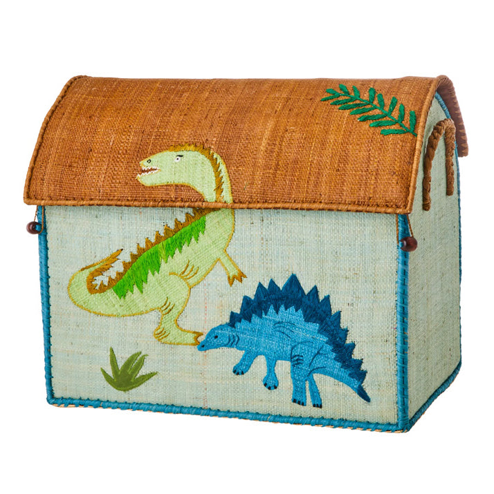rice Rice Raffia Toy Storage Basket: Dinosaur Theme