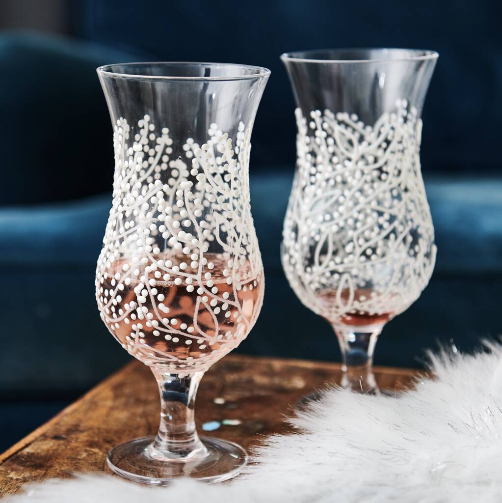 Set Of Two Snowy Design Glasses