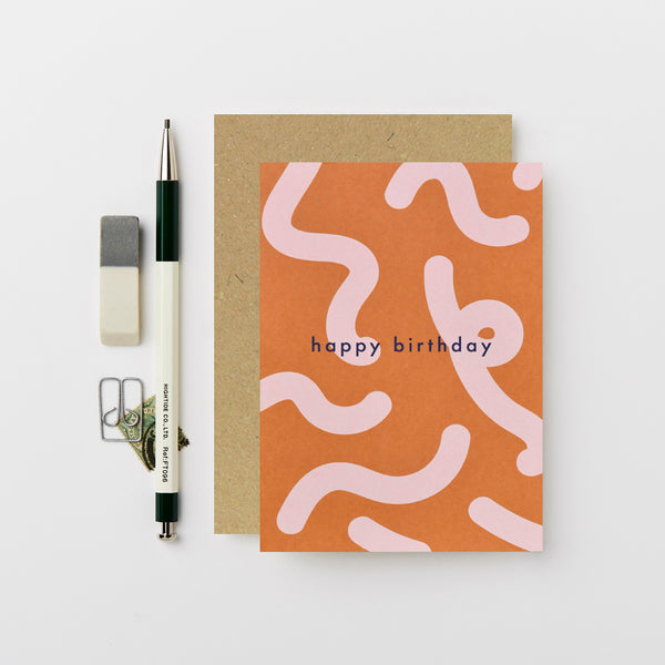 Orange & Pink Squiggle Birthday Card