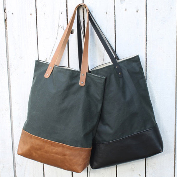 Waxed Cotton & Leather Tote Bag