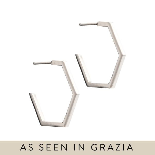 Medium Silver Hexagon Hoops