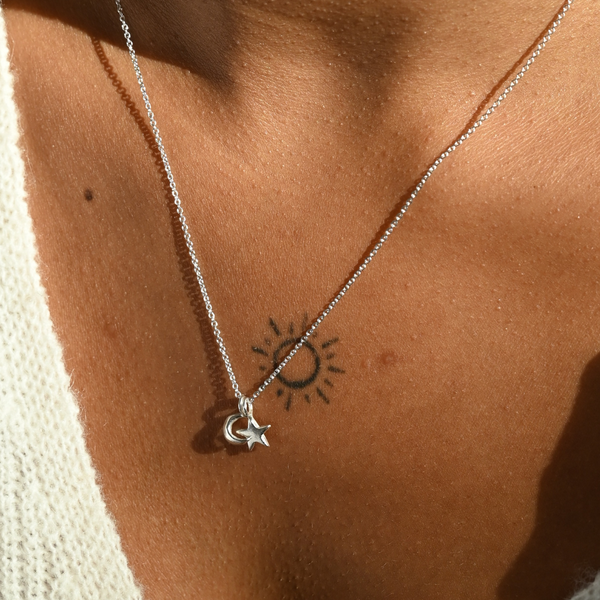 Wild Fawn Silver Star and Moon Necklace