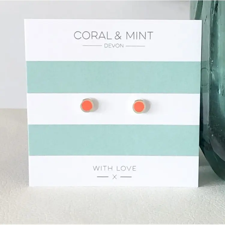 Coral & Mint Coral Enamel Stud Earrings