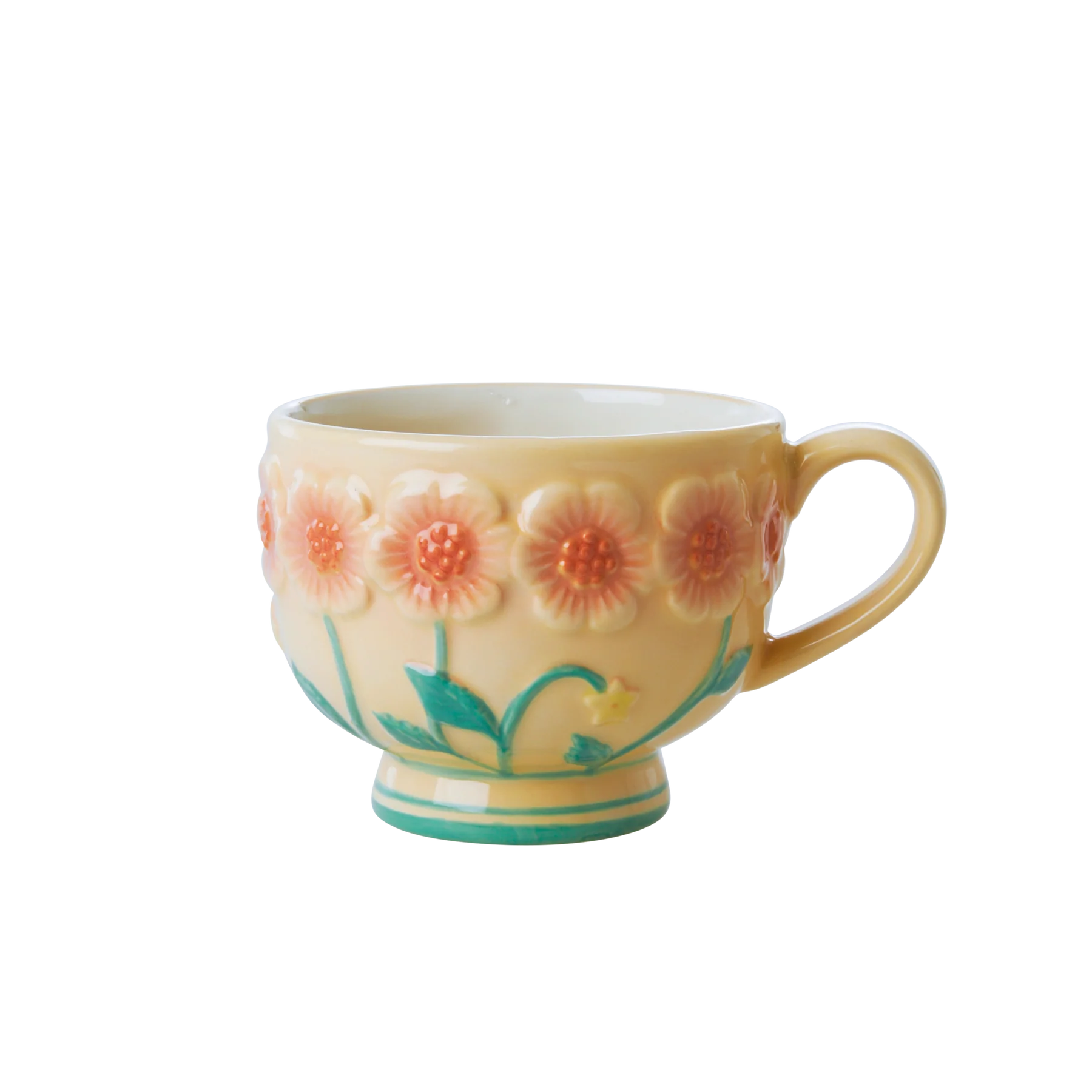 rice Ceramic Mug with Embossed Flower Design in Cream