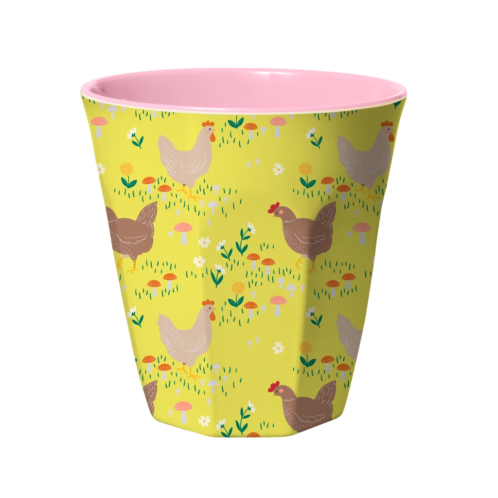 Melamine Cup with Soft Yellow Hen Print