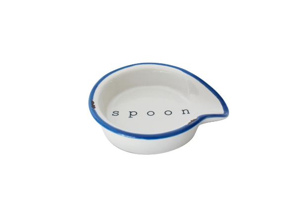 Canvas Home Tinware Spoon Rest In White With Blue Rim