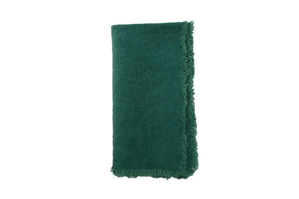 Canvas Home Lithuanian Linen Fringe Napkin In Forest Green (set Of 4)