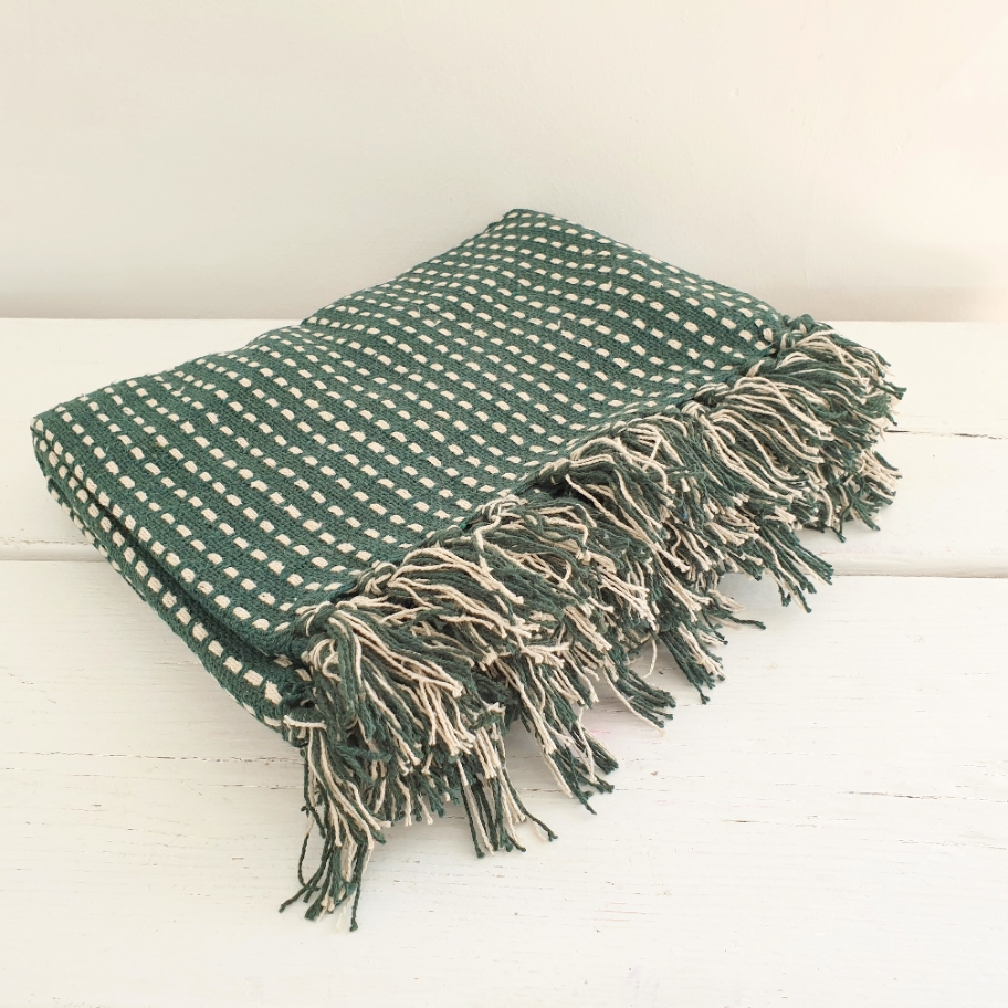 Green Stab Stitch Throw