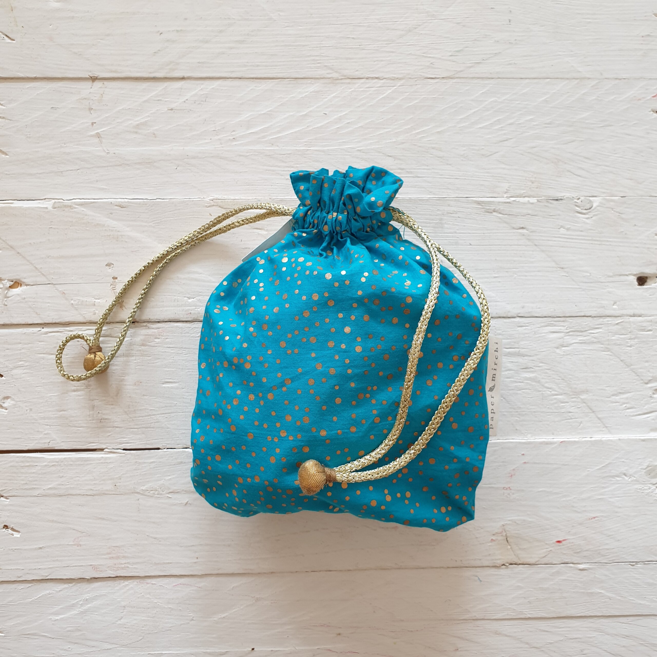 Turquoise Confetti Fabric Gift Bag Med