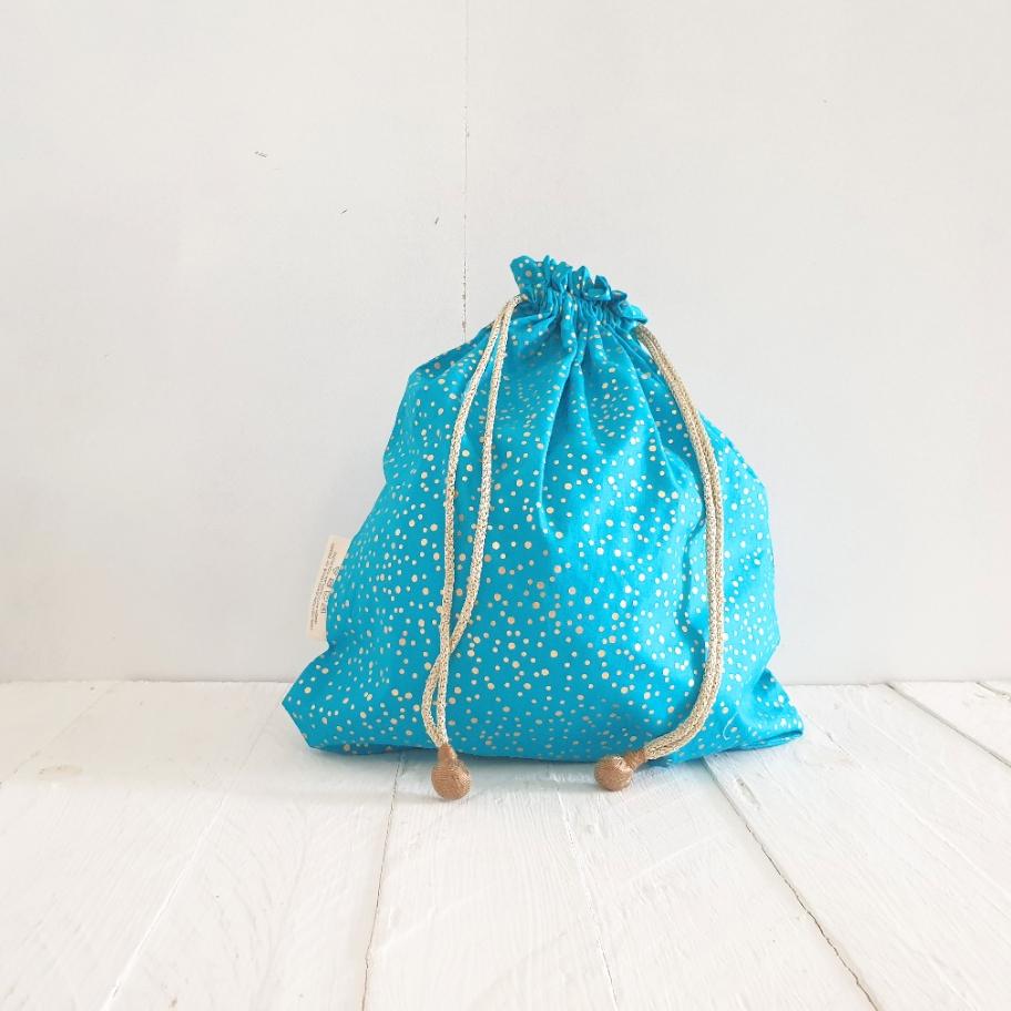 Paper Mirchi Turquoise Confetti Fabric Gift Bag Lg