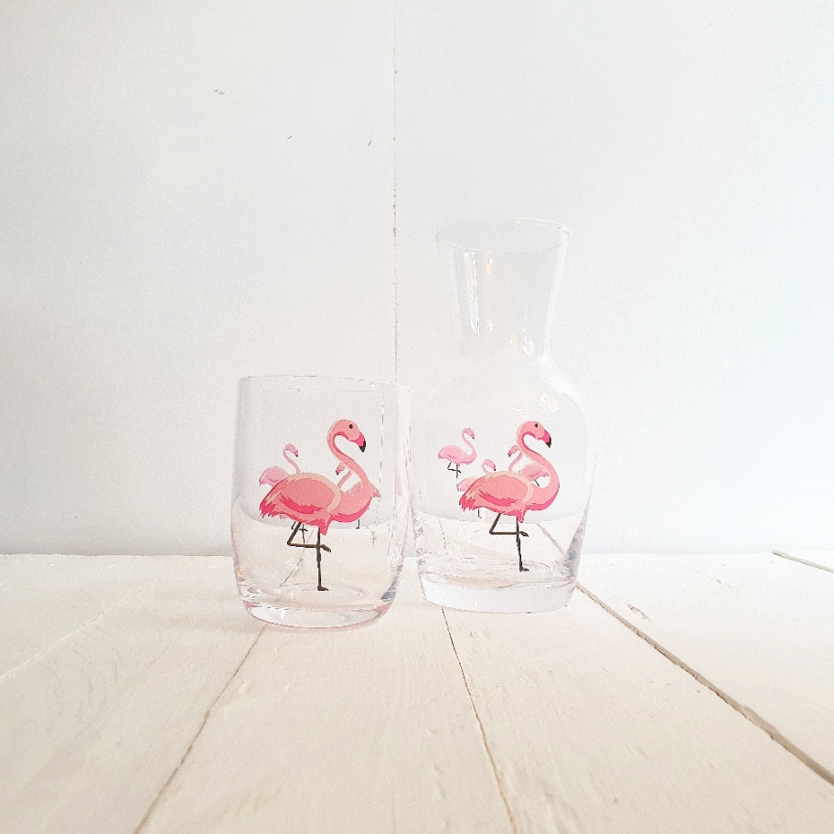 Gisela Graham Flamingo Glass Carafe And Tumbler Set