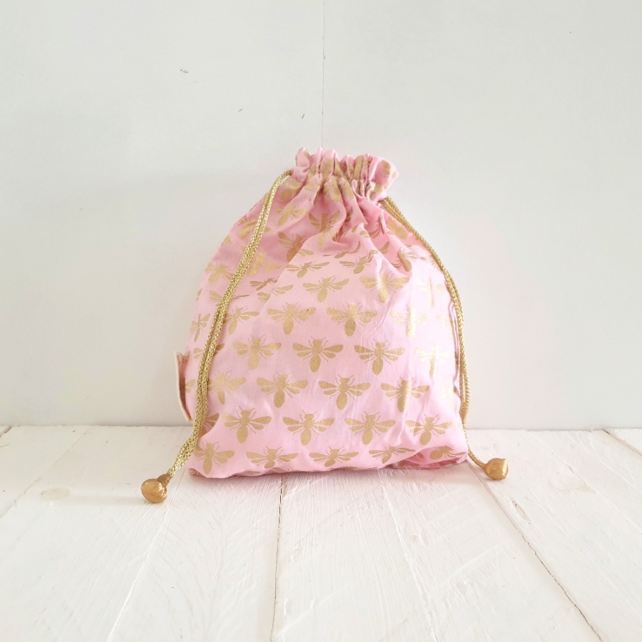Paper Mirchi Marshmallow Pink Bee Fabric Gift Bag Lg