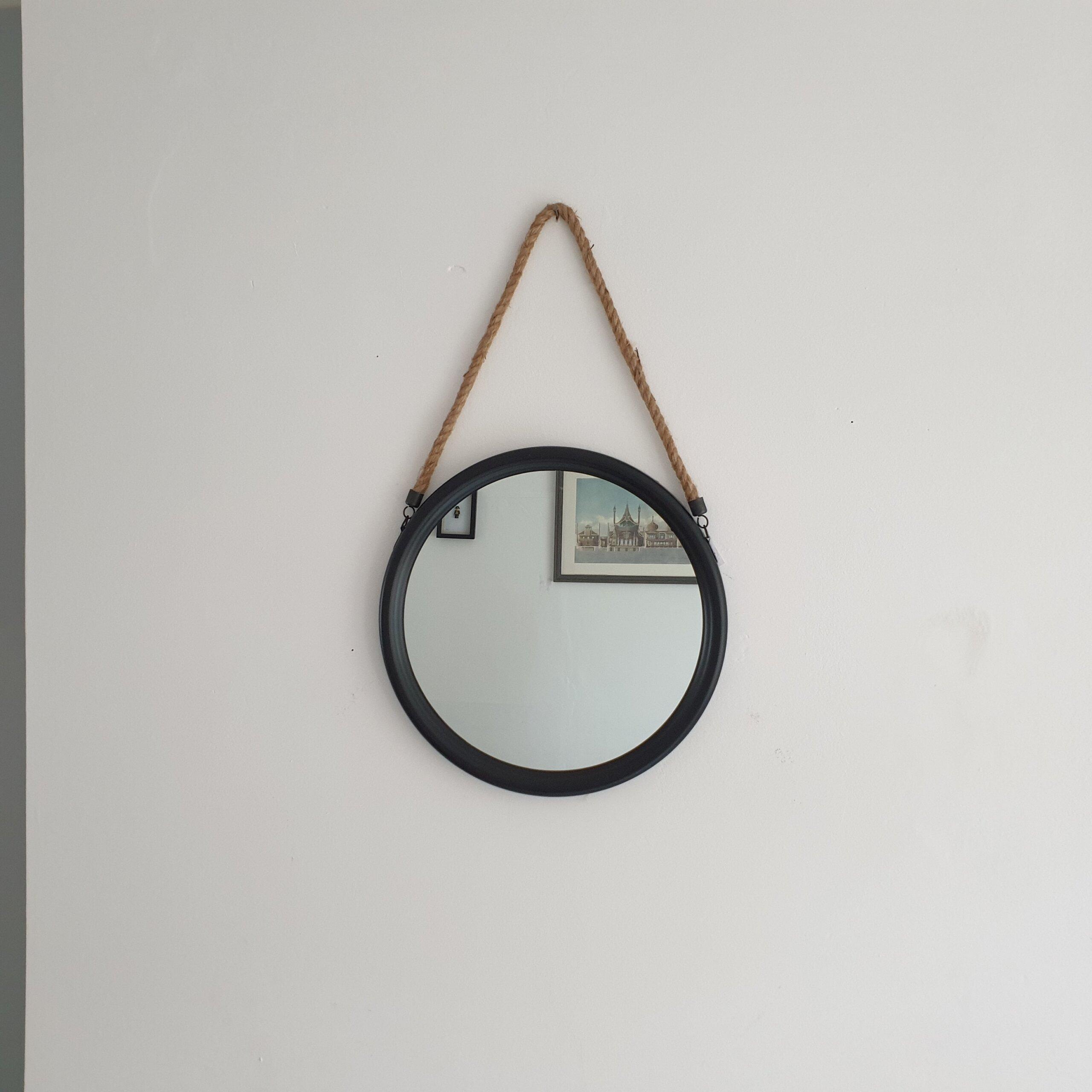 Small Round Black Mirror On Rope