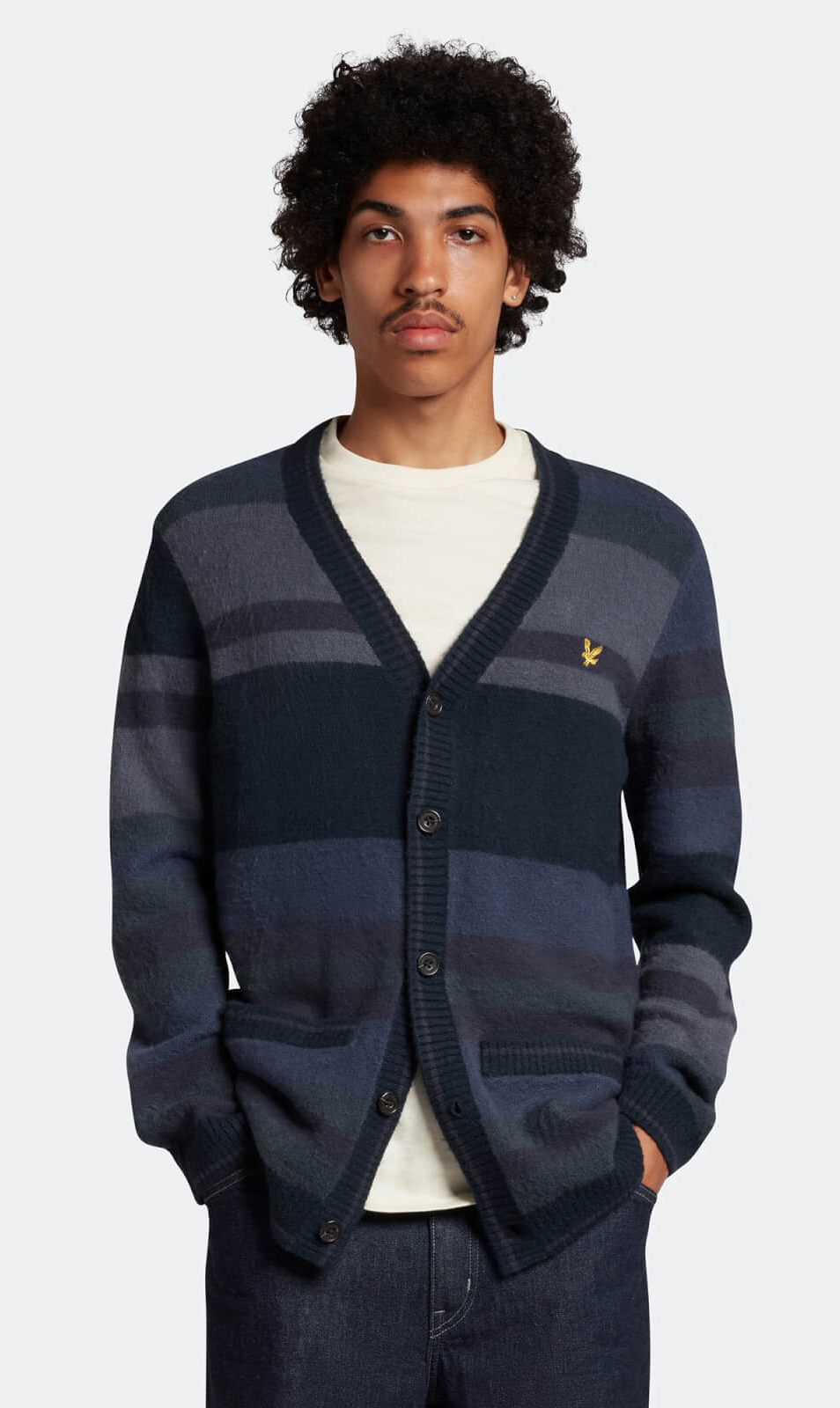 Textured Stripe Cardigan (Dark Navy)