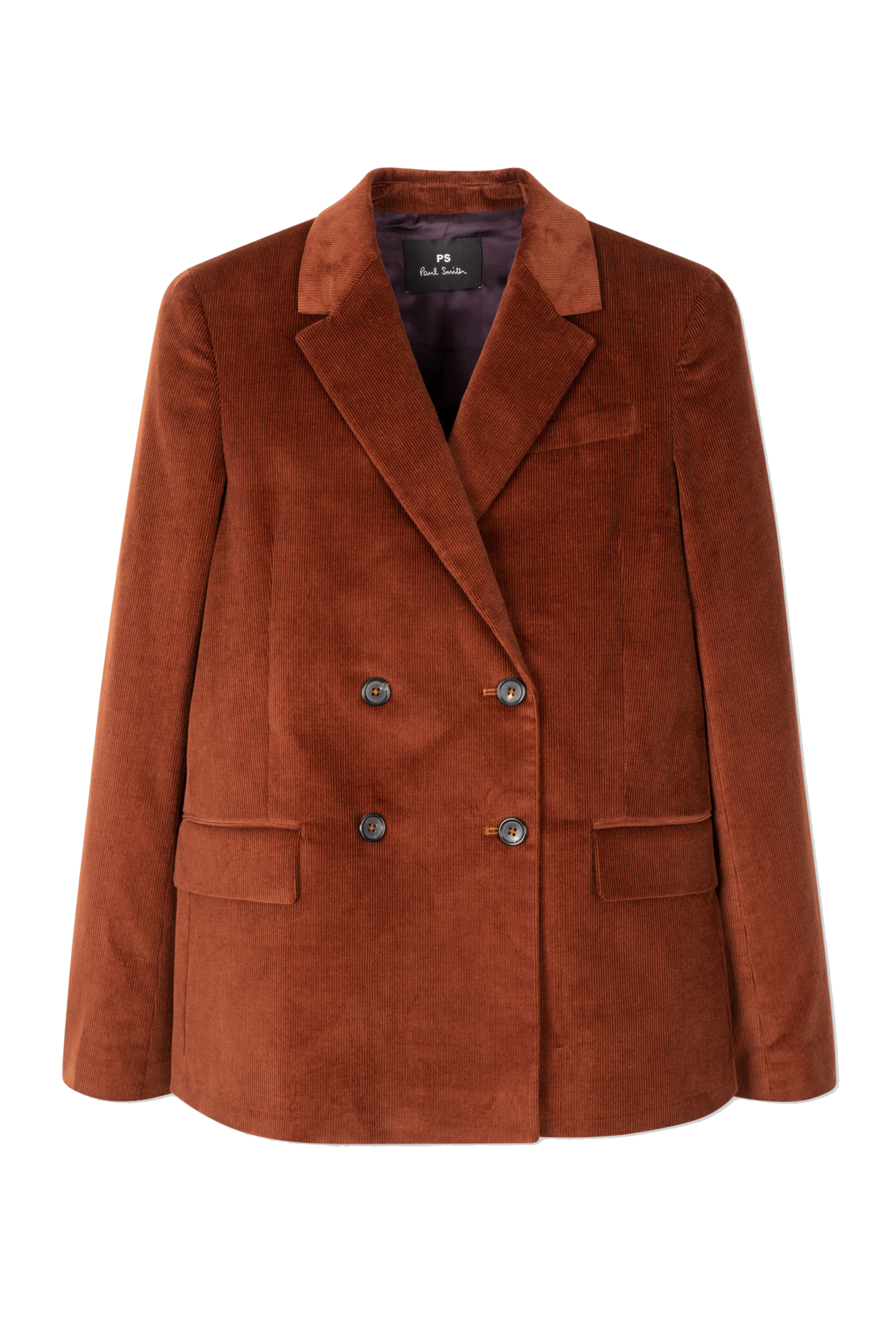 Double-Breasted Cotton Corduroy Blazer - Rust