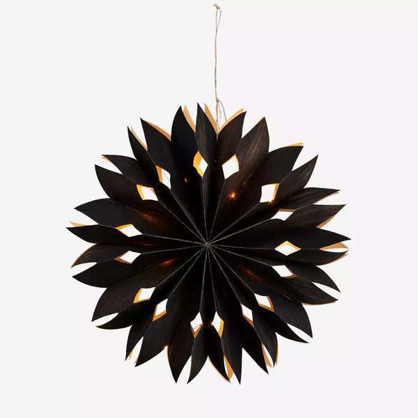 Madam Stoltz 40cm Black Veneer Paper Star with Lights 