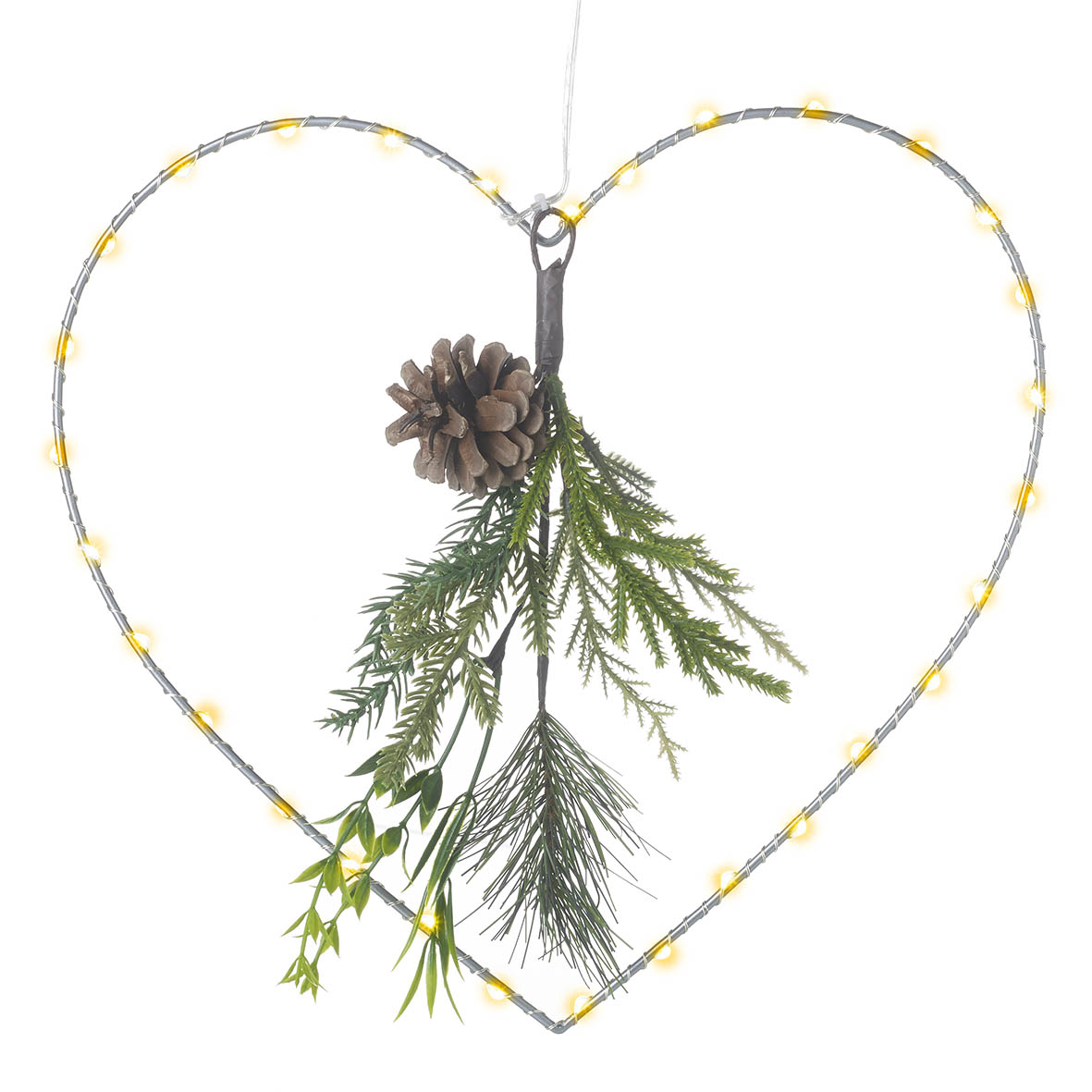 Parlane Wire Heart With LED & Christmas Sprig