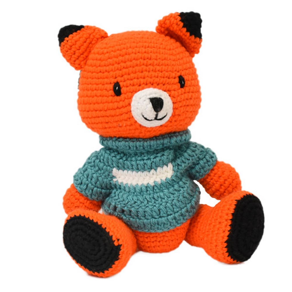 Soft Toy - Lively Guardian Fennis The Cat Blue Jumper Knitted By Hand