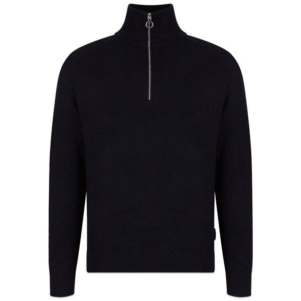 1/4 Zip Ribbed Knit Pullover - Navy