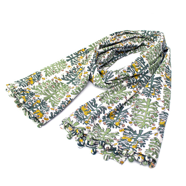 Indian Block Printed Scarf / Wrap 'monkey Puzzle&#x27