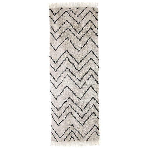 | Cotton Zigzag Runner Rug 220x75cm - White & Black