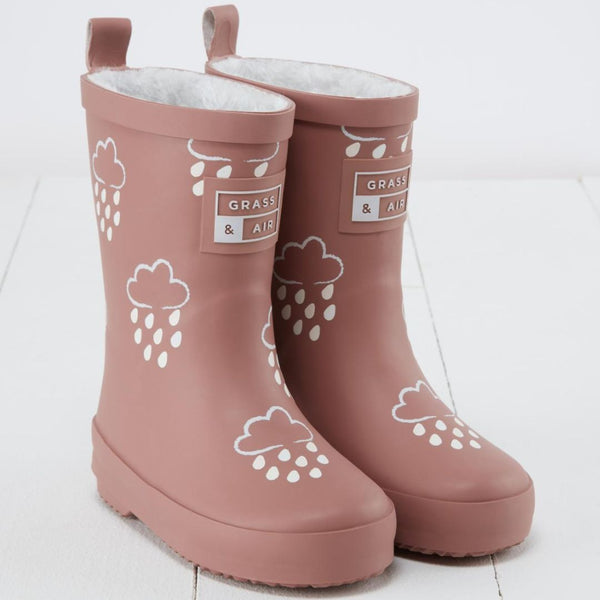 Grass & Air : Rose Colour-Changing Kids Wellies With Teddy Fleece Lining