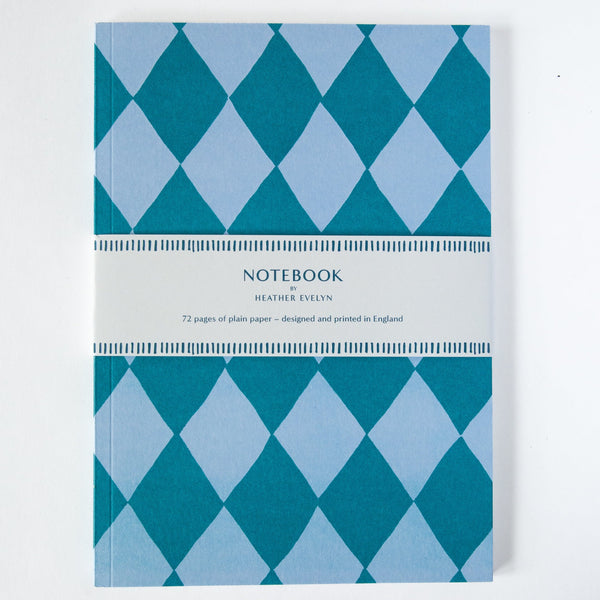 Teal Diamond A5 Plain Pages Notebook By Heather Evelyn