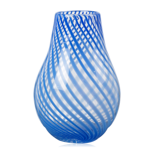 Broste Copenhagen Ada Cross Striped Vase Mouthblown Glass Blue