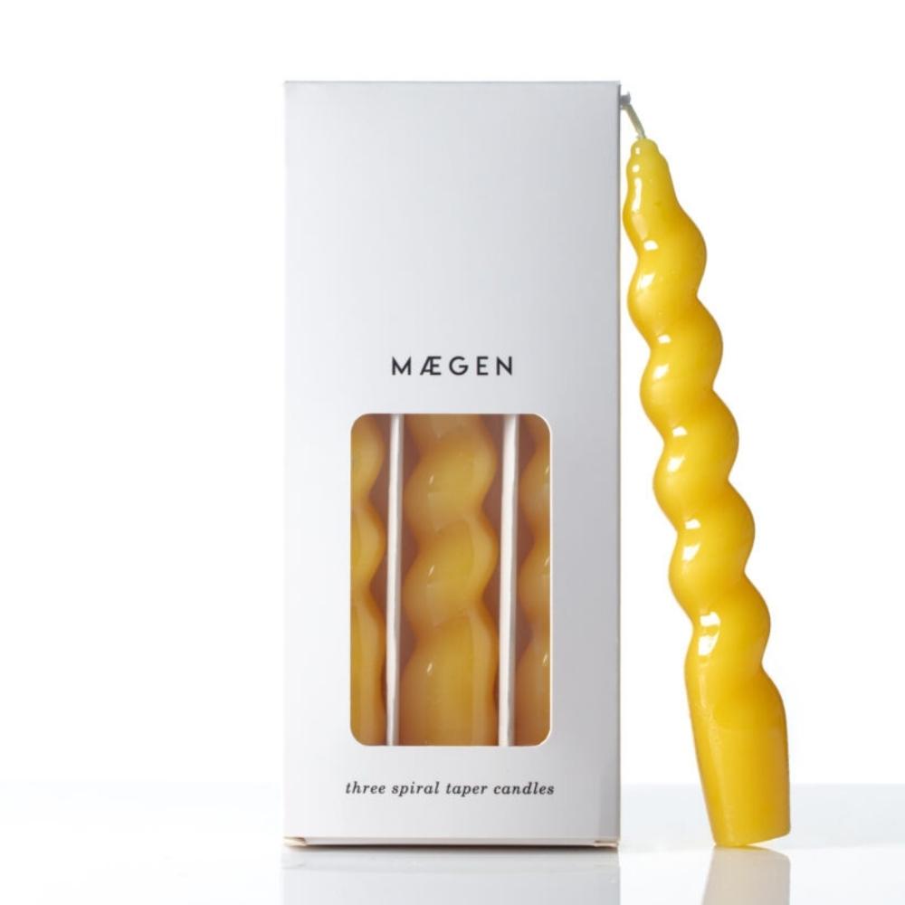 Maegen Yellow Spiral Tapered Candle - Set of 3