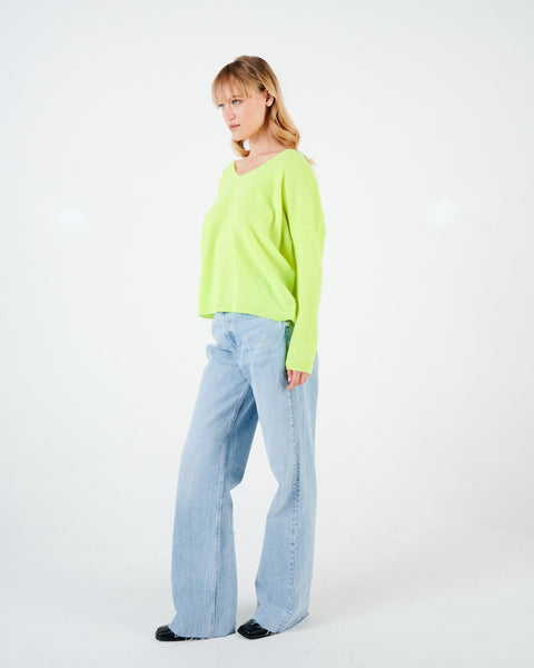 Angèle 100% Cashmere Oversized V-neck Sweater - Neon Yellow