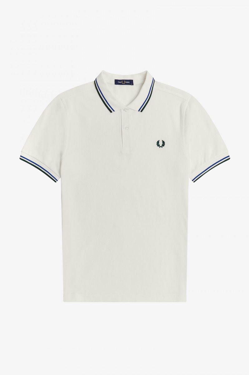 Fred Perry Fred Perry Slim Fit Twin Tipped Polo Ecru Blue Green