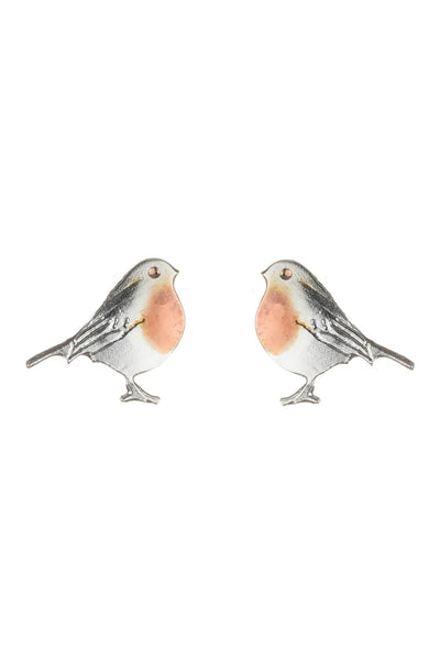 Silver Robin Stud Earrings