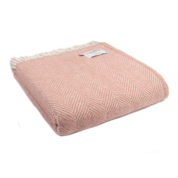 Tweedmill Herringbone Dusky Pink Pearl Pure New Wool Throw