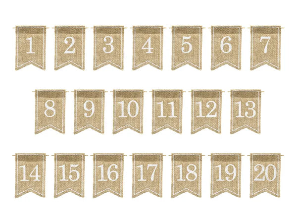 Partydeco Jute Signs Table Numbers 1 - 20