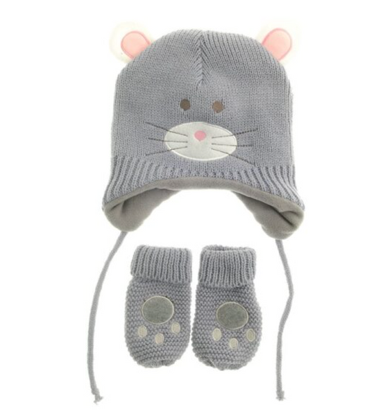 Grey Mouse Whoolly Hat And Mittens