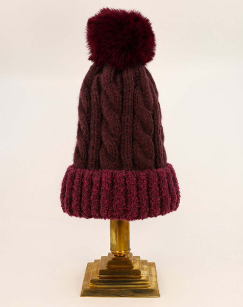 Powder Freya Bobble Hat in Damson