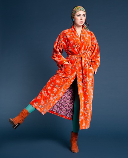 Luxury Velvet Oversized Dressing Gown Blossom Orange