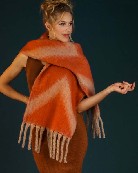 Powder Ciara Cosy Chevron Scarf In Tangerine/mist