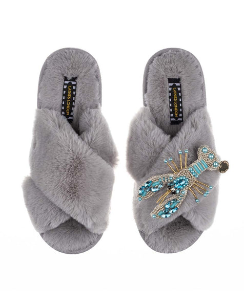 Laines Classic Slippers With Artisan Blue Lobster In Grey